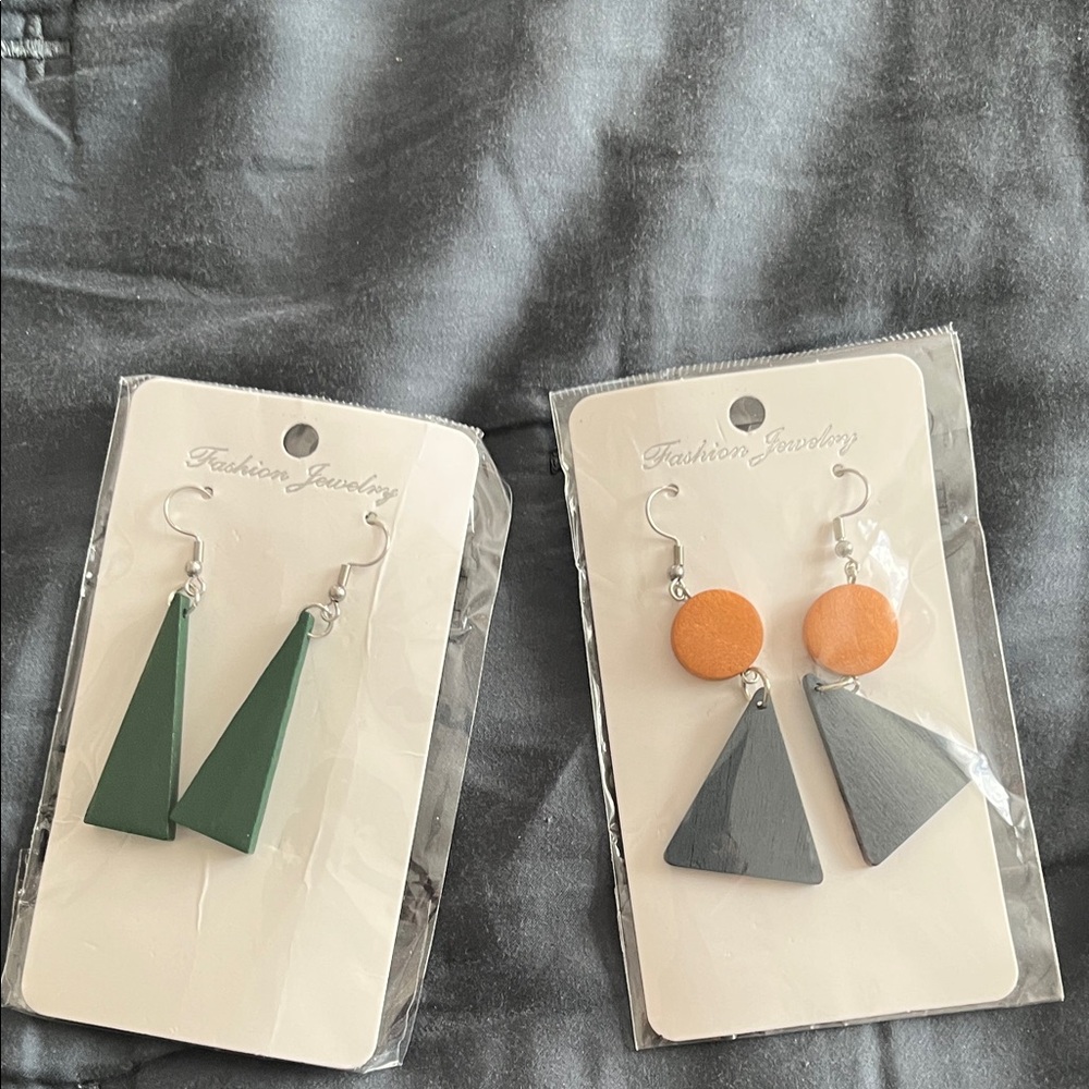 SHEIN Green and Gray Geometric Earrings Set